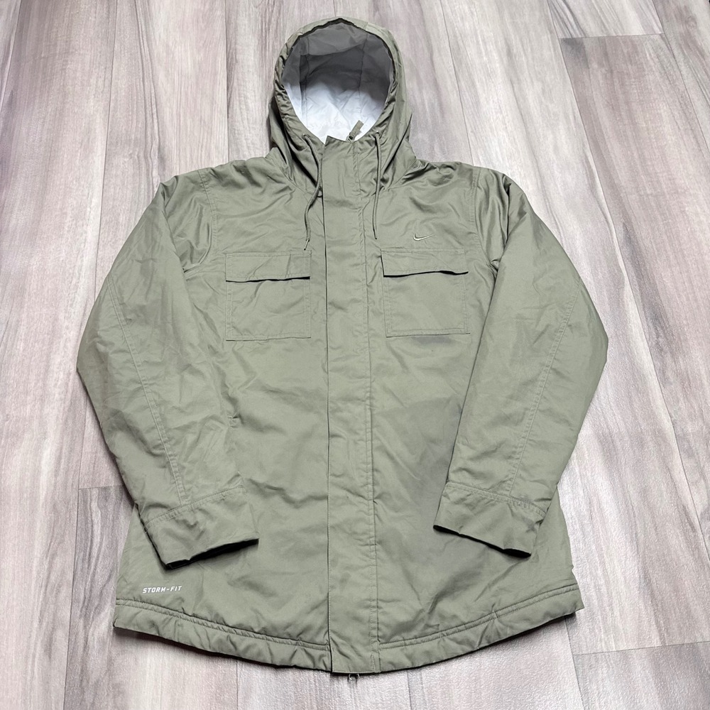 Nike Storm-FIT Hooded Field Jacket Mens Medium Olive Green Cargo Parka 1213